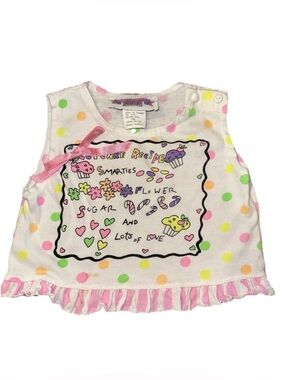 Rachel’s Kids Tank Top Ruffle Shirt 24 M VTG Polka Dot Cupcake Baking Party Bow